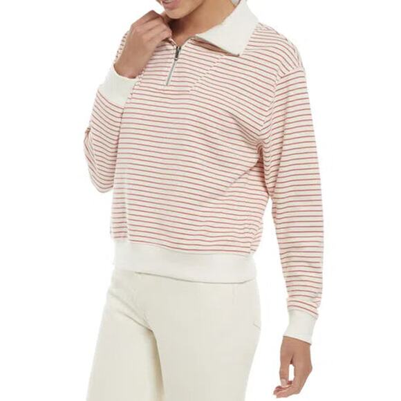 Three Dots Womens Arta Quarter Zip Striped Sweater Dusty Cedar - L New - Picture 3 of 3